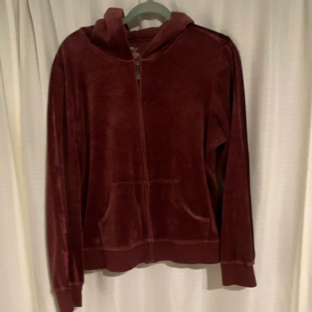 SB Active Women's Burgundy Velour Full-Zip Hoodie Pockets Size L